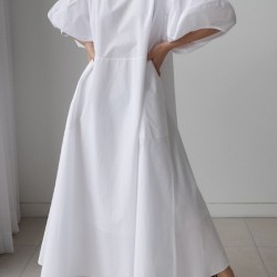 Original Bishop Sleeve Solid Color Midi Dress