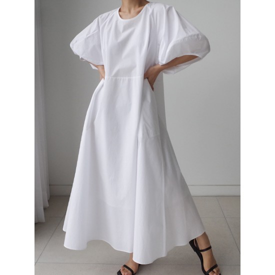 Original Bishop Sleeve Solid Color Midi Dress Original Bishop Sleeve Solid Color Midi Dress