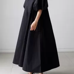 Original Bishop Sleeve Solid Color Midi Dress