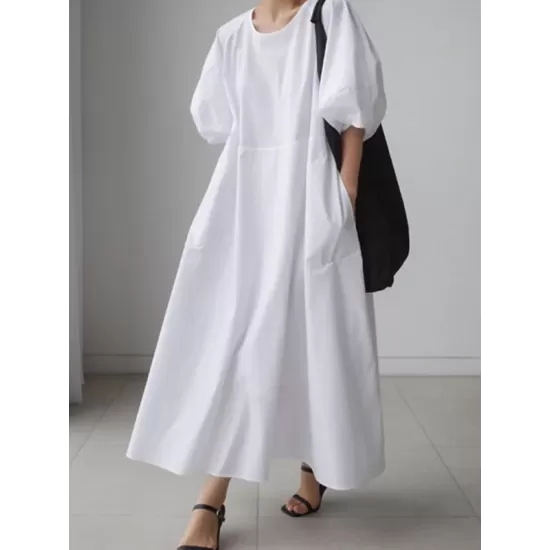 Original Bishop Sleeve Solid Color Midi Dress Original Bishop Sleeve Solid Color Midi Dress