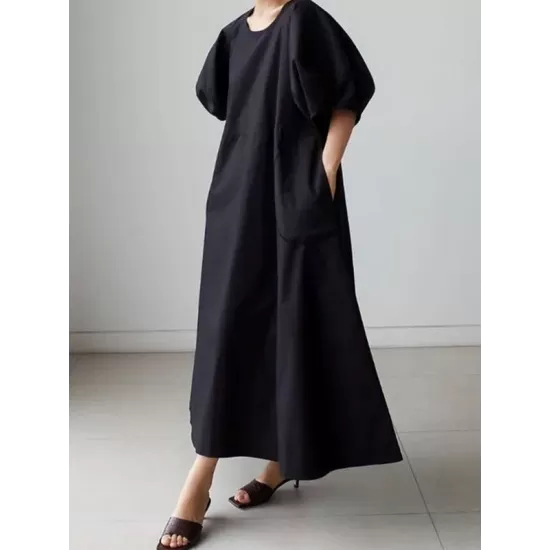 Original Bishop Sleeve Solid Color Midi Dress Original Bishop Sleeve Solid Color Midi Dress