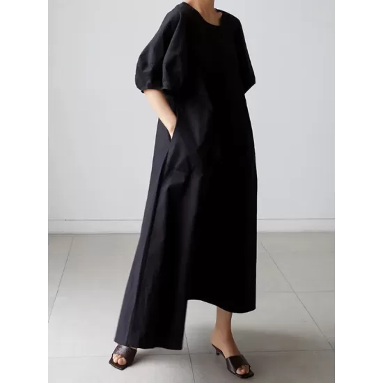 Original Bishop Sleeve Solid Color Midi Dress Original Bishop Sleeve Solid Color Midi Dress