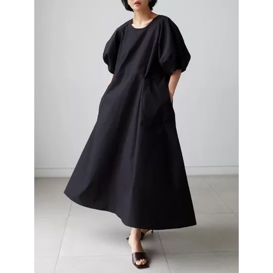 Original Bishop Sleeve Solid Color Midi Dress Original Bishop Sleeve Solid Color Midi Dress