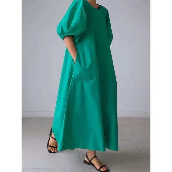 Original Bishop Sleeve Solid Color Midi Dress Original Bishop Sleeve Solid Color Midi Dress