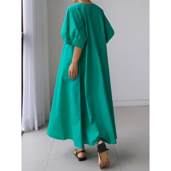 Original Bishop Sleeve Solid Color Midi Dress Original Bishop Sleeve Solid Color Midi Dress