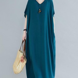 9 Colors Loose Solid Color V-Neck Maxi Dress