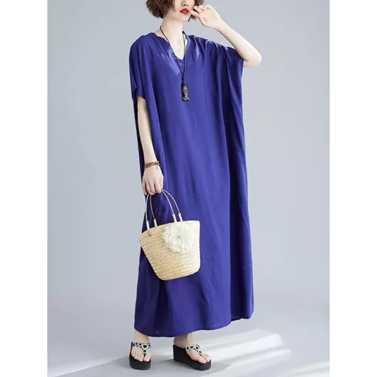 9 Colors Loose Solid Color V-Neck Maxi Dress 9 Colors Loose Solid Color V-Neck Maxi Dress