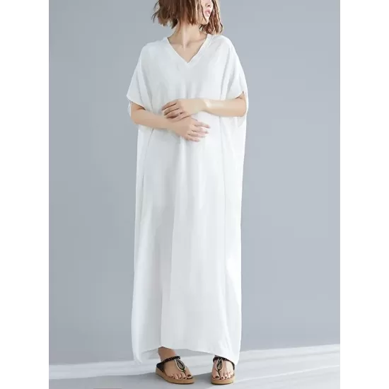 9 Colors Loose Solid Color V-Neck Maxi Dress 9 Colors Loose Solid Color V-Neck Maxi Dress