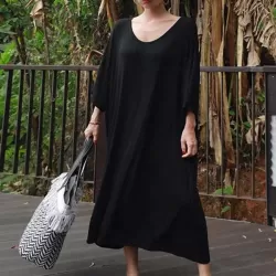 Loose Soft Batwing Sleeve Long Dress