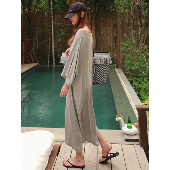 Loose Soft Batwing Sleeve Long Dress Loose Soft Batwing Sleeve Long Dress