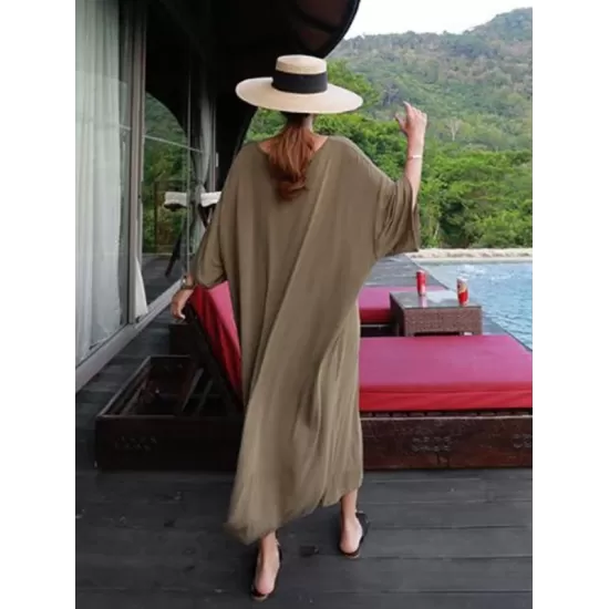 Loose Soft Batwing Sleeve Long Dress Loose Soft Batwing Sleeve Long Dress