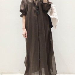 Vintage Gray Lapel Long Sleeves Maxi Dress