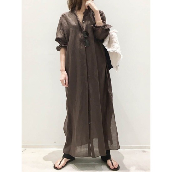 Vintage Gray Lapel Long Sleeves Maxi Dress Vintage Gray Lapel Long Sleeves Maxi Dress