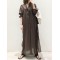 Vintage Gray Lapel Long Sleeves Maxi Dress
