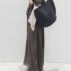 Vintage Gray Lapel Long Sleeves Maxi Dress