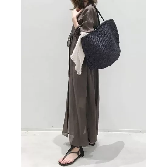 Vintage Gray Lapel Long Sleeves Maxi Dress Vintage Gray Lapel Long Sleeves Maxi Dress