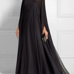 Simple Two Pieces Inner Slip Dress+See Through Outer Cape Maxi Dress
