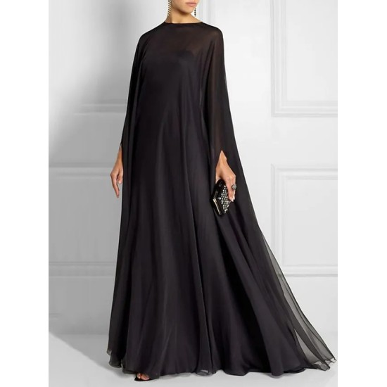 Simple Two Pieces Inner Slip Dress+See Through Outer Cape Maxi Dress Simple Two Pieces Inner Slip Dress+See Through Outer Cape Maxi Dress