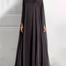 Simple Two Pieces Inner Slip Dress+See Through Outer Cape Maxi Dress