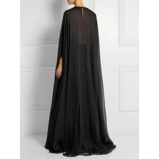 Simple Two Pieces Inner Slip Dress+See Through Outer Cape Maxi Dress Simple Two Pieces Inner Slip Dress+See Through Outer Cape Maxi Dress