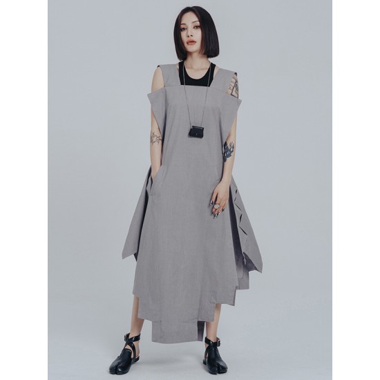 Casual Loose Sleeveless Irregular Gray Maxi Dress Casual Loose Sleeveless Irregular Gray Maxi Dress