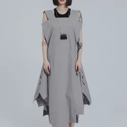 Casual Loose Sleeveless Irregular Gray Maxi Dress