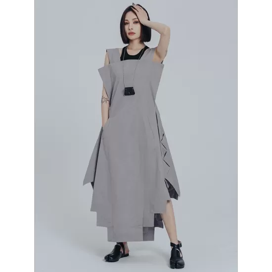 Casual Loose Sleeveless Irregular Gray Maxi Dress Casual Loose Sleeveless Irregular Gray Maxi Dress