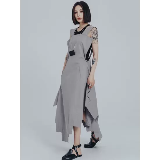 Casual Loose Sleeveless Irregular Gray Maxi Dress Casual Loose Sleeveless Irregular Gray Maxi Dress