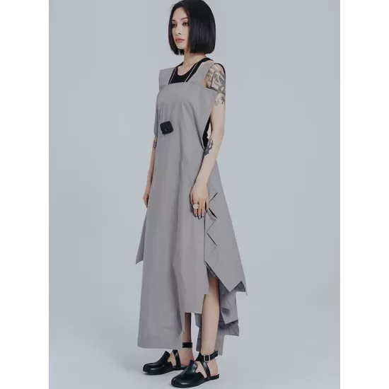 Casual Loose Sleeveless Irregular Gray Maxi Dress Casual Loose Sleeveless Irregular Gray Maxi Dress