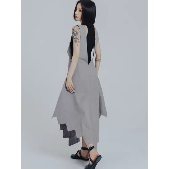 Casual Loose Sleeveless Irregular Gray Maxi Dress Casual Loose Sleeveless Irregular Gray Maxi Dress