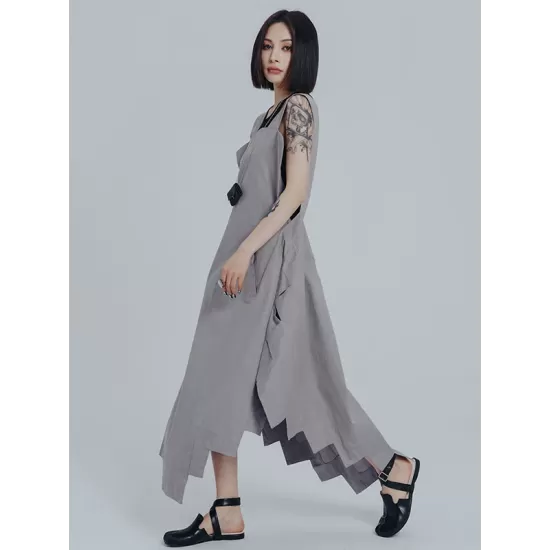 Casual Loose Sleeveless Irregular Gray Maxi Dress Casual Loose Sleeveless Irregular Gray Maxi Dress