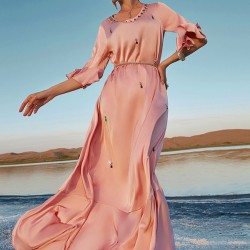 Vacation A-Line Solid Color Midi Dress