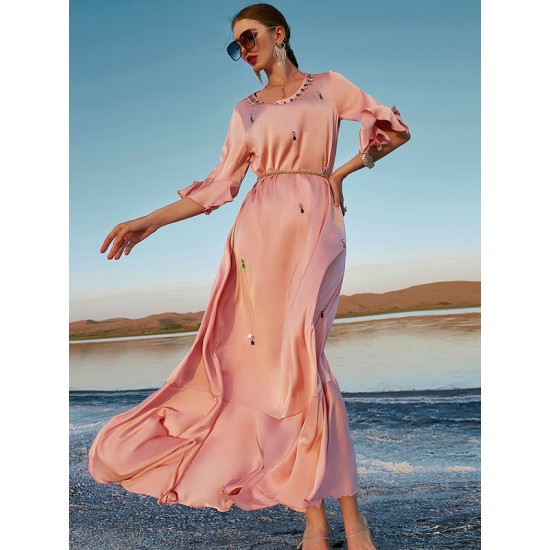 Vacation A-Line Solid Color Midi Dress Vacation A-Line Solid Color Midi Dress