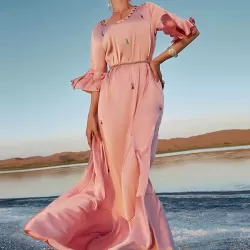Vacation A-Line Solid Color Midi Dress