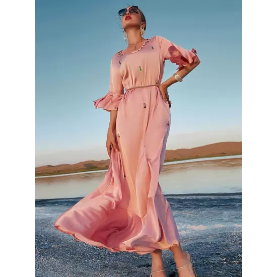 Vacation A-Line Solid Color Midi Dress Vacation A-Line Solid Color Midi Dress