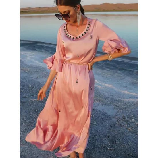Vacation A-Line Solid Color Midi Dress Vacation A-Line Solid Color Midi Dress