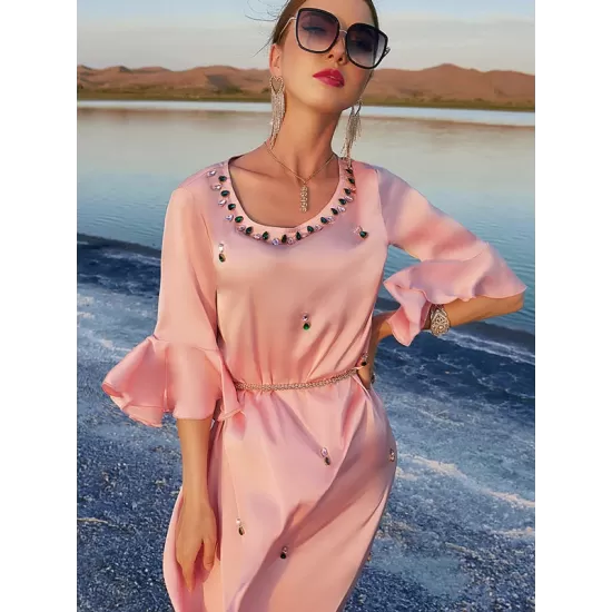 Vacation A-Line Solid Color Midi Dress Vacation A-Line Solid Color Midi Dress