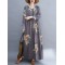Casual Loose Pleated Flower Printed Round-Neck Long Sleeves Maxi Dress