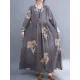 Casual Loose Pleated Flower Printed Round-Neck Long Sleeves Maxi Dress Casual Loose Pleated Flower Printed Round-Neck Long Sleeves Maxi Dress