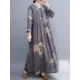 Casual Loose Pleated Flower Printed Round-Neck Long Sleeves Maxi Dress Casual Loose Pleated Flower Printed Round-Neck Long Sleeves Maxi Dress