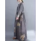 Casual Loose Pleated Flower Printed Round-Neck Long Sleeves Maxi Dress Casual Loose Pleated Flower Printed Round-Neck Long Sleeves Maxi Dress