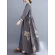 Casual Loose Pleated Flower Printed Round-Neck Long Sleeves Maxi Dress Casual Loose Pleated Flower Printed Round-Neck Long Sleeves Maxi Dress