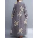 Casual Loose Pleated Flower Printed Round-Neck Long Sleeves Maxi Dress Casual Loose Pleated Flower Printed Round-Neck Long Sleeves Maxi Dress