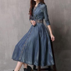 Vintage Embroidered Cropped Denim Dress