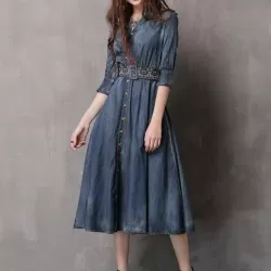 Vintage Embroidered Cropped Denim Dress