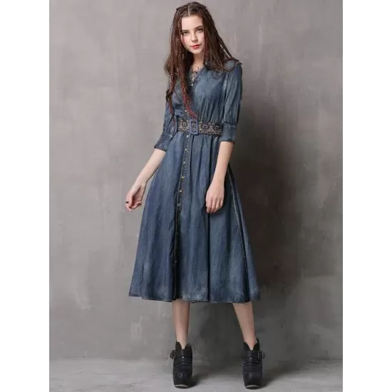 Vintage Embroidered Cropped Denim Dress Vintage Embroidered Cropped Denim Dress