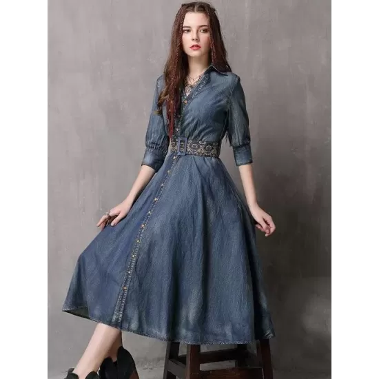 Vintage Embroidered Cropped Denim Dress Vintage Embroidered Cropped Denim Dress