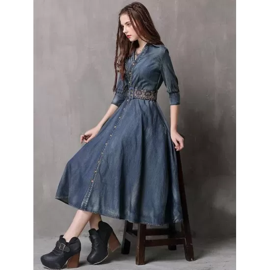 Vintage Embroidered Cropped Denim Dress Vintage Embroidered Cropped Denim Dress
