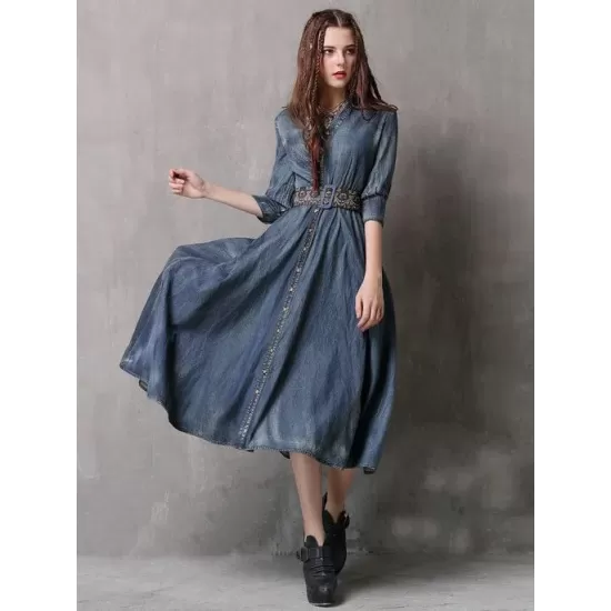 Vintage Embroidered Cropped Denim Dress Vintage Embroidered Cropped Denim Dress