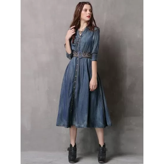 Vintage Embroidered Cropped Denim Dress Vintage Embroidered Cropped Denim Dress